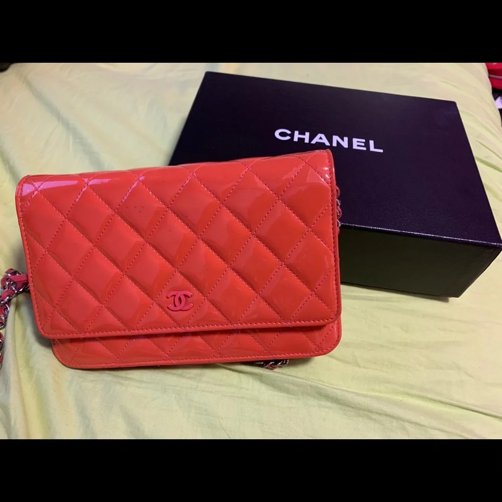 CHANEL Quilted Patent Leather Mini Flap Bag